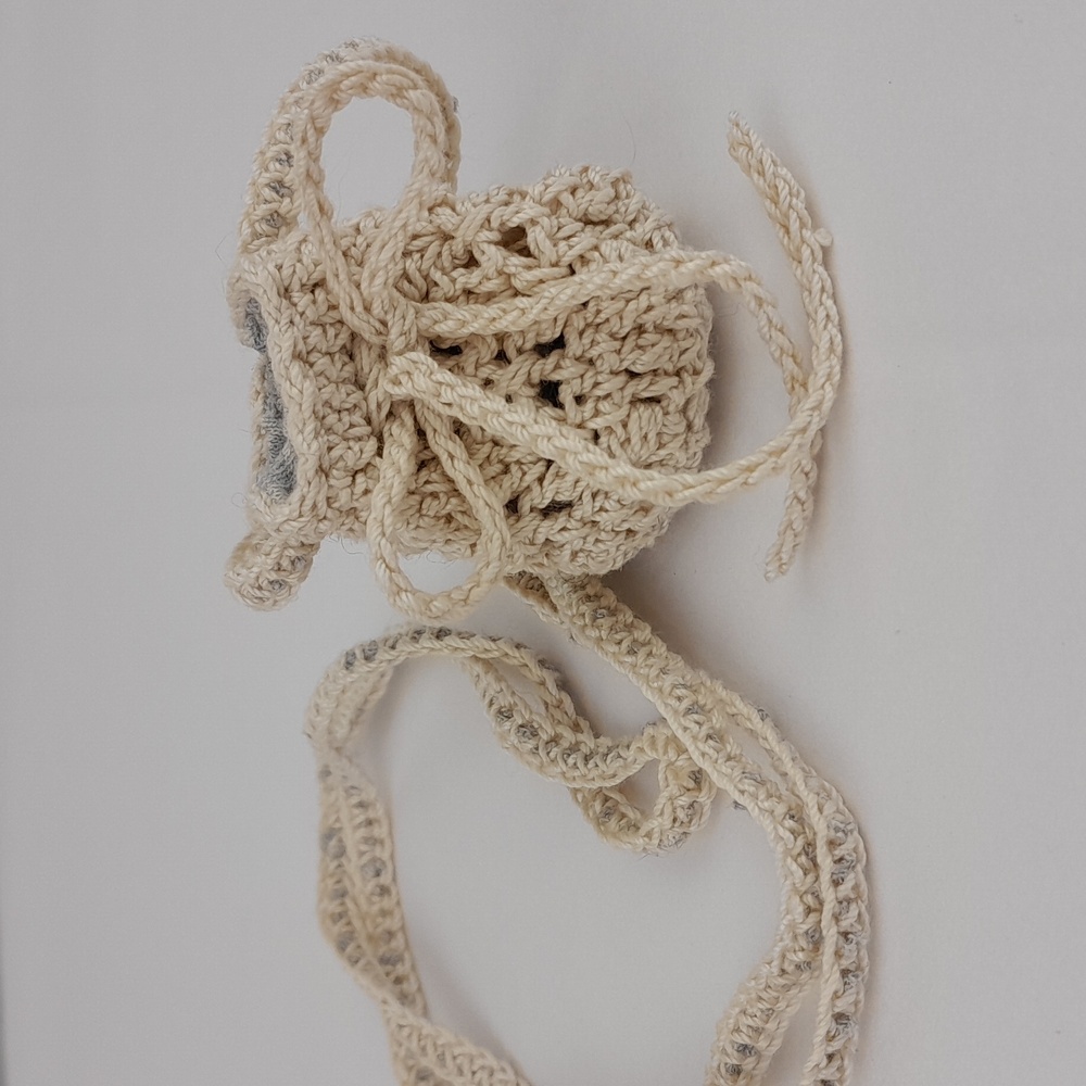 Mini Cream Gray Crocheted Drawstring Necklace Pouch - Picture 9 of 9